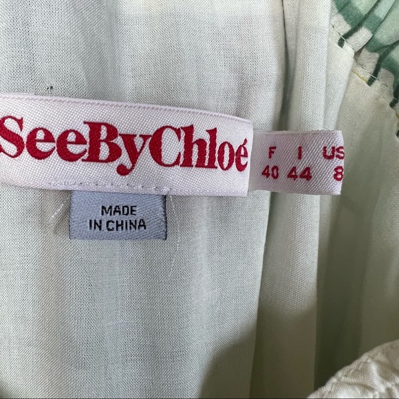 See By Chloe Pleated Striped Dress With Tassle Tie, Size 8 - Picture 12 of 13